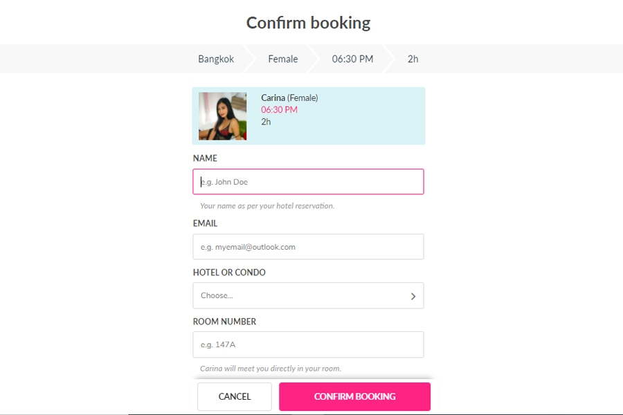 Confirm Escort Booking